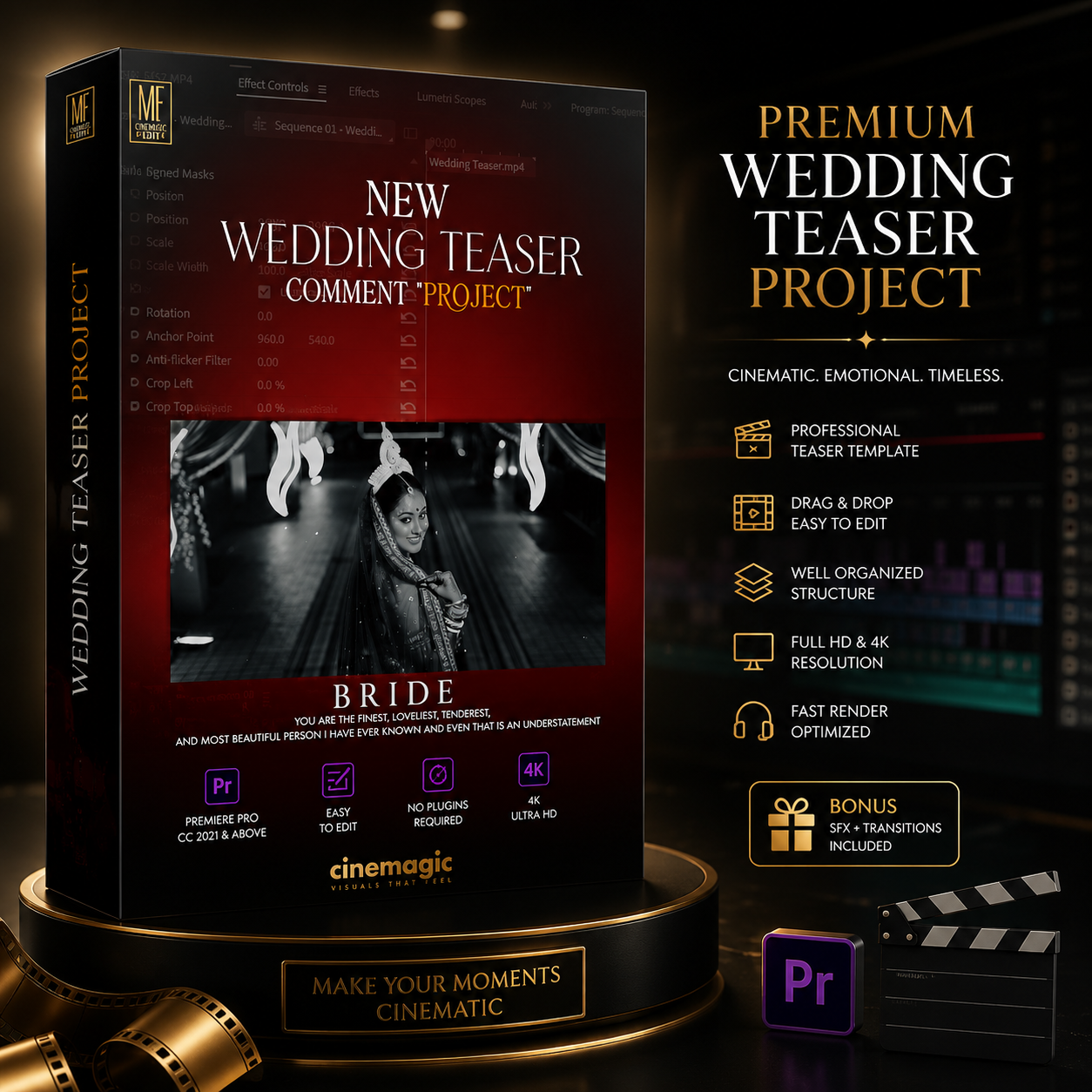 Cinematic Wedding Teaser Premiere Pro Project | Wedding Video Editing Template | Instant Download