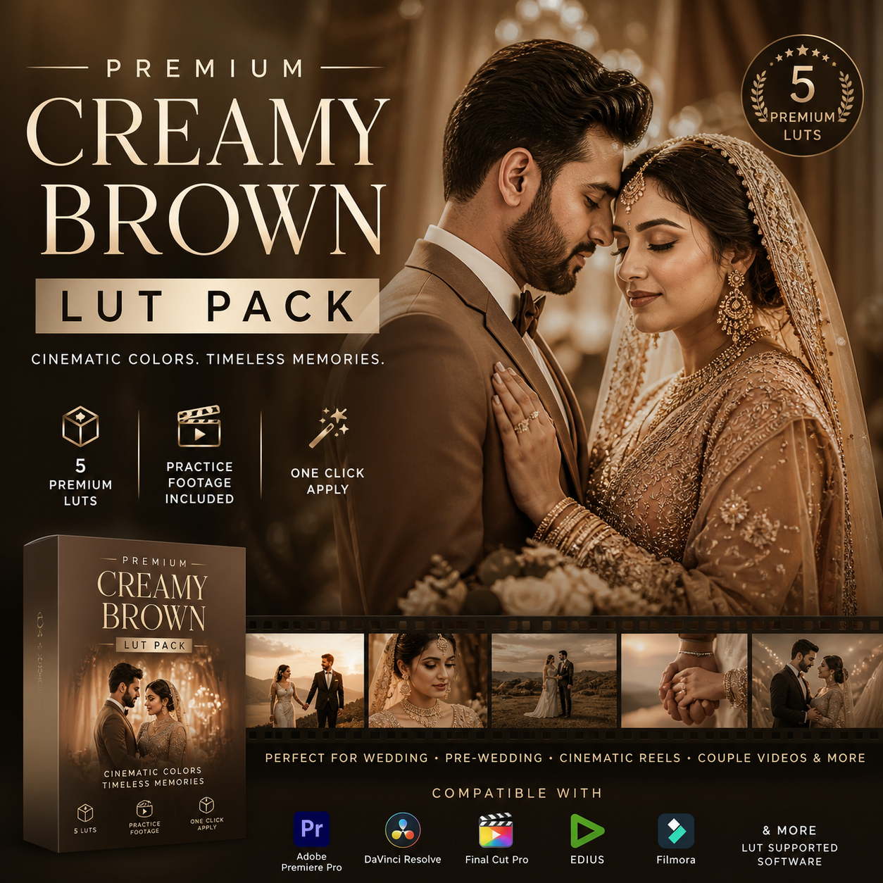 Premium Creamy Brown LUT Pack || Cinematic Wedding Color in One Click
