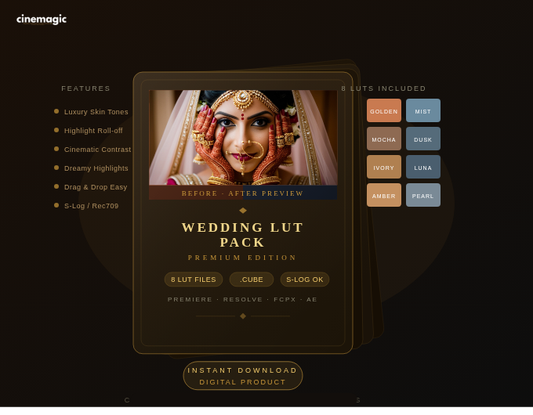 Premium Wedding LUT Pack | 8 Professional Cinematic LUTs for Wedding Films & Pre Wedding