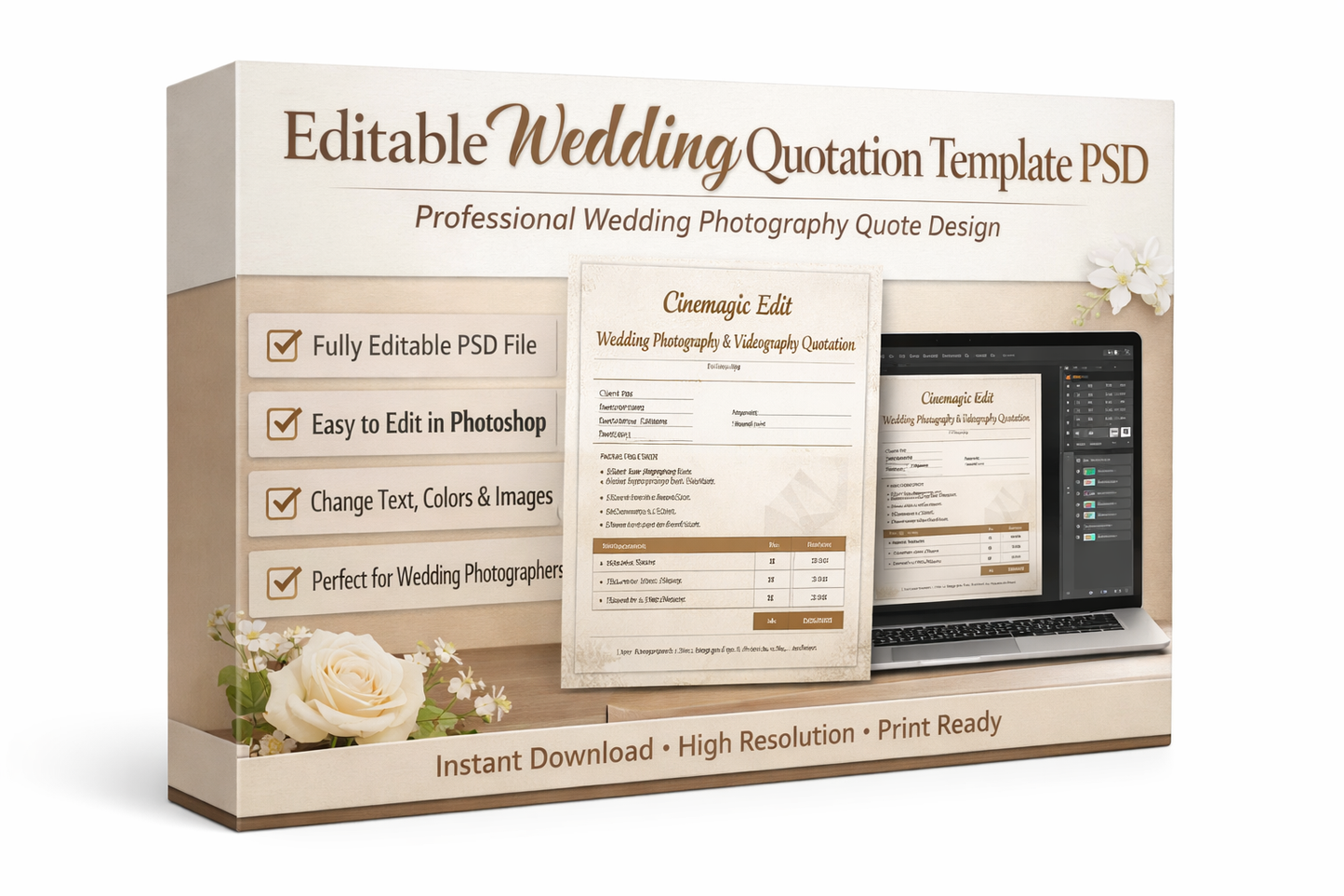 Editable Wedding Quotation Template PSD – Professional Wedding Photography Quote Design for Photoshop